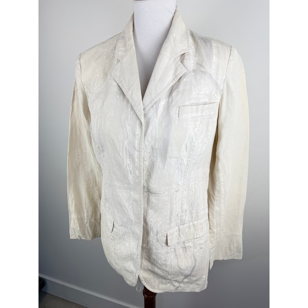 RARE VTG Prada Cream Linen Devore Burnout Blazer Made in Italy * FLAWS * - Picture 13 of 16